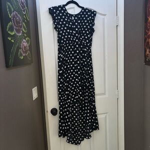 Black and White Polka Dot Faux Wrap High Low Dress